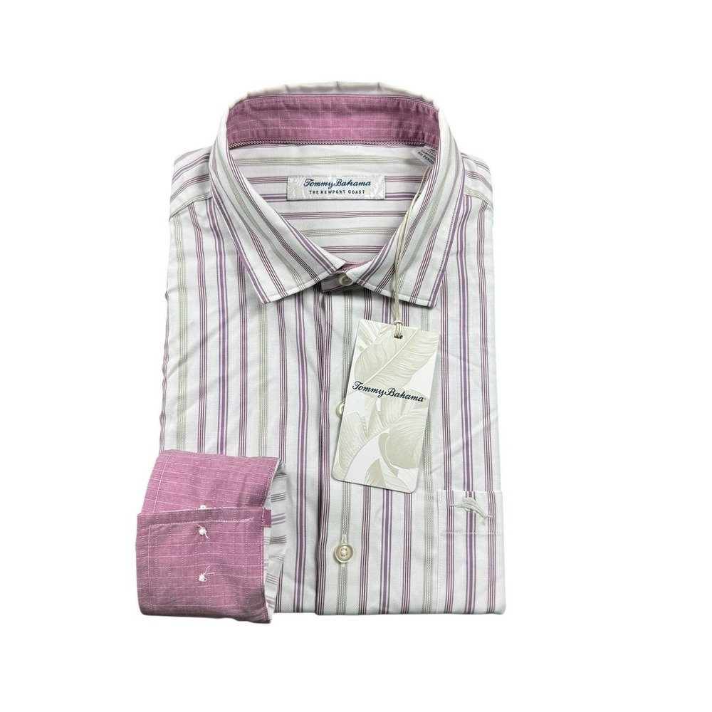 Tommy Bahama White Purple Striped Cotton Newport Coast Button Front Size M NWT